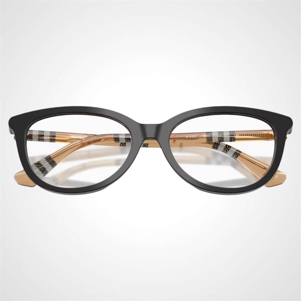 New Burberry Eyeglasses Black Cat Eye Check Sand Arms 54-17-140 w/ Box & Case - Picture 5 of 7